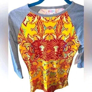 Lularoe XXS yellow& orange floral Randy t shirt, baseball style tee. NWT‎